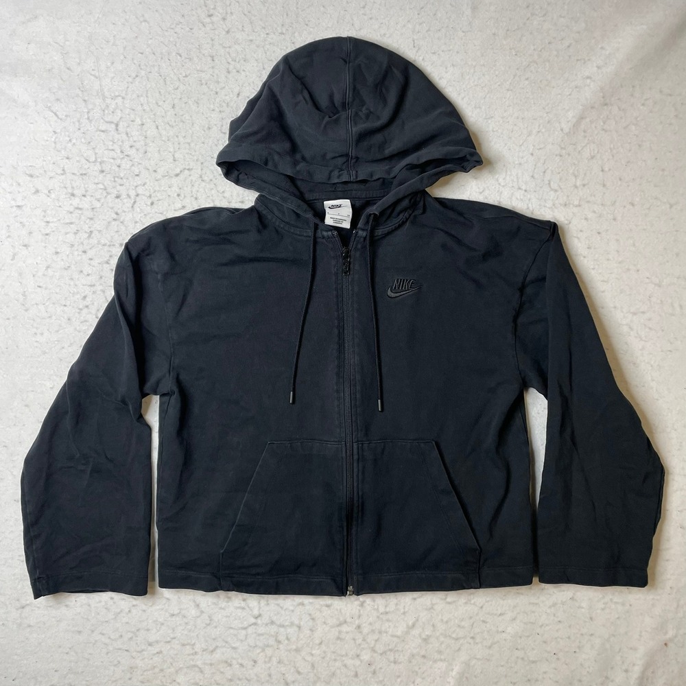 Nike Full Zip‎ Hoodie Womens Small Black Cotton Jersey DN4943-010